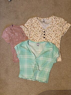 THREE TOPS!  Stretchy ribbed knit. Excellent condition. Size large